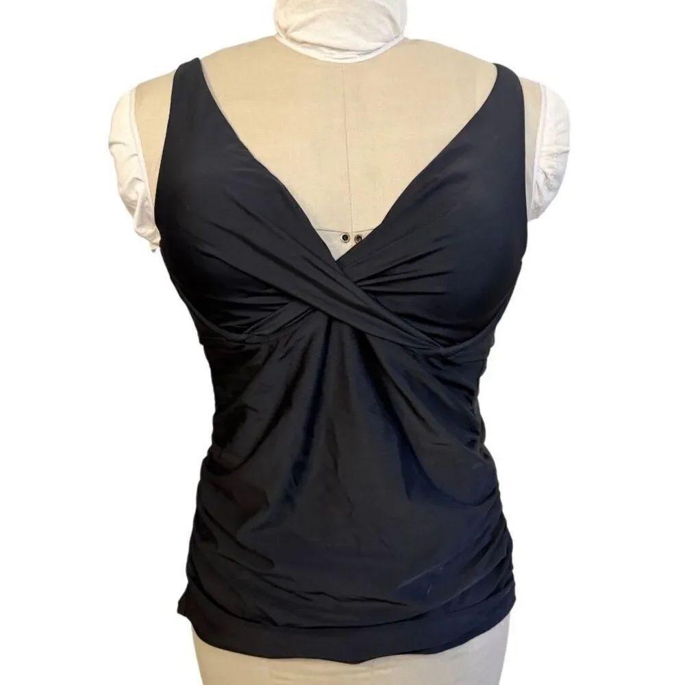 Catalina Women's Large Twist Front  Swim Top Black Suddenly Slim